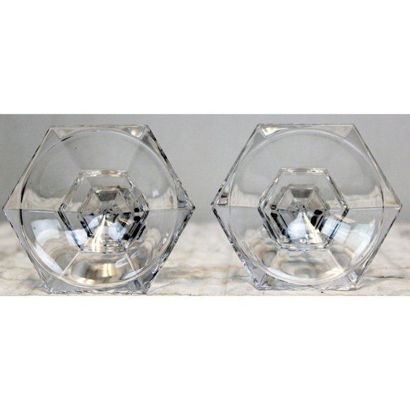 Oslo by Tuscany 6" Lead Crystal Taper Candlestick Pair Wedding Dinner Table - Picture 8 of 8
